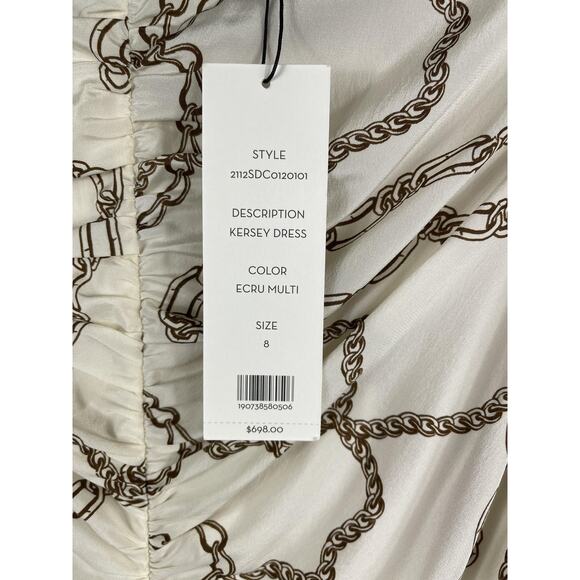 Veronica Beard Kersey Dress Womens 8 White Chain Ruched Silk Long Sleeve Midi - Picture 7 of 13
